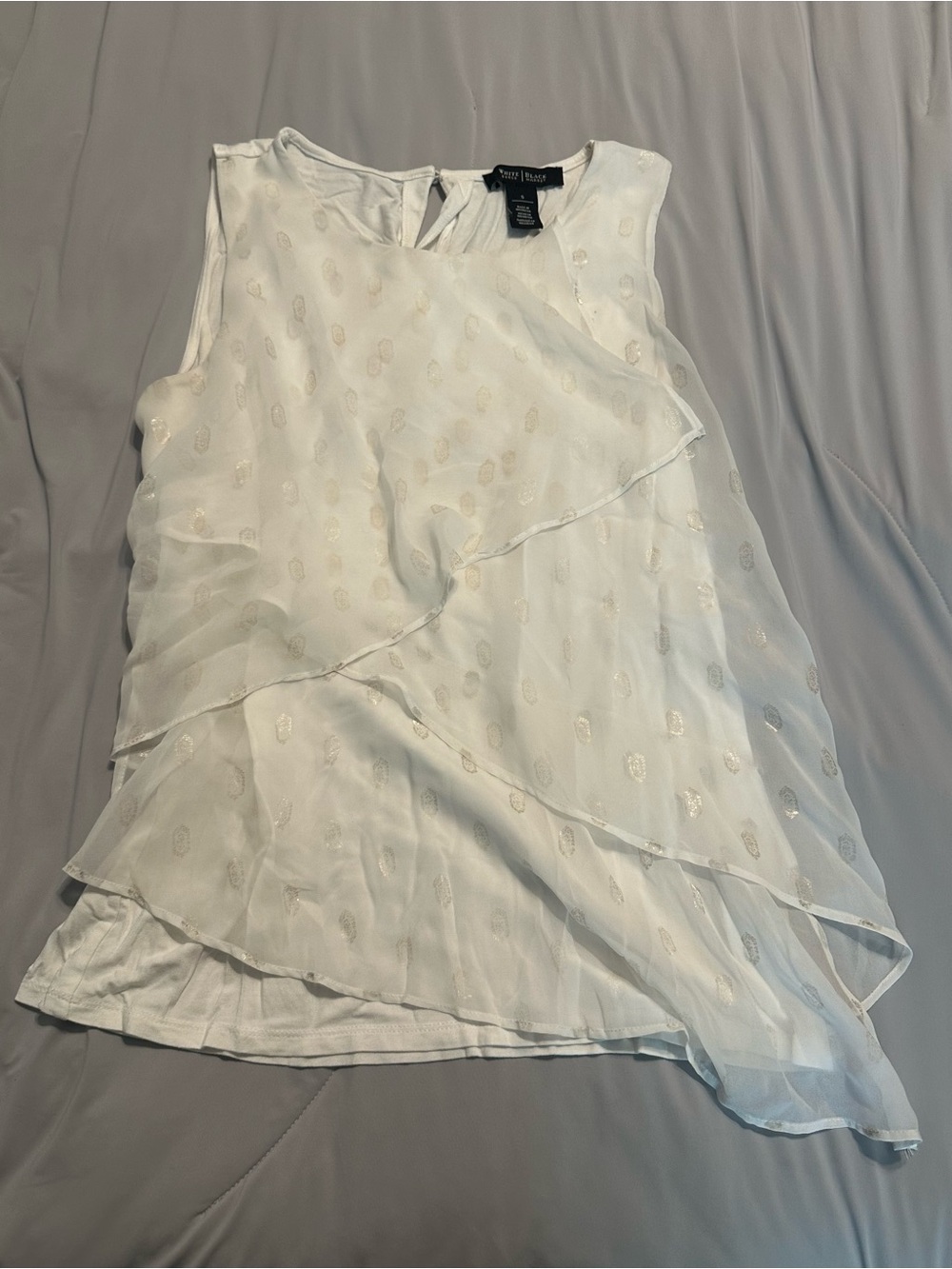 White House Black Market White Layered Chiffon Blouse with Metallic Accents